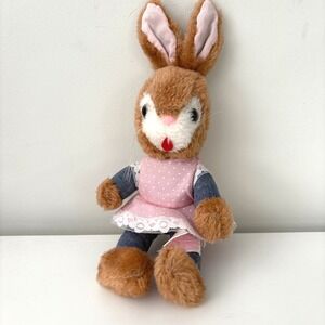 Vintage Russ Berrie Bunny‎ Rabbit Plush Doll Tammy Dress Denim Pants Toy